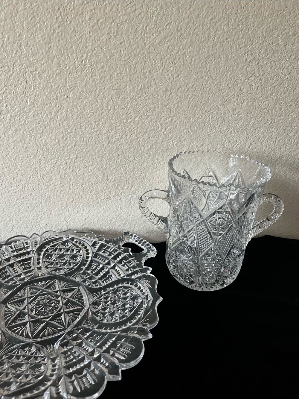 Antique Higbee platter & Hobstar Celery vase,  2 piece bundle